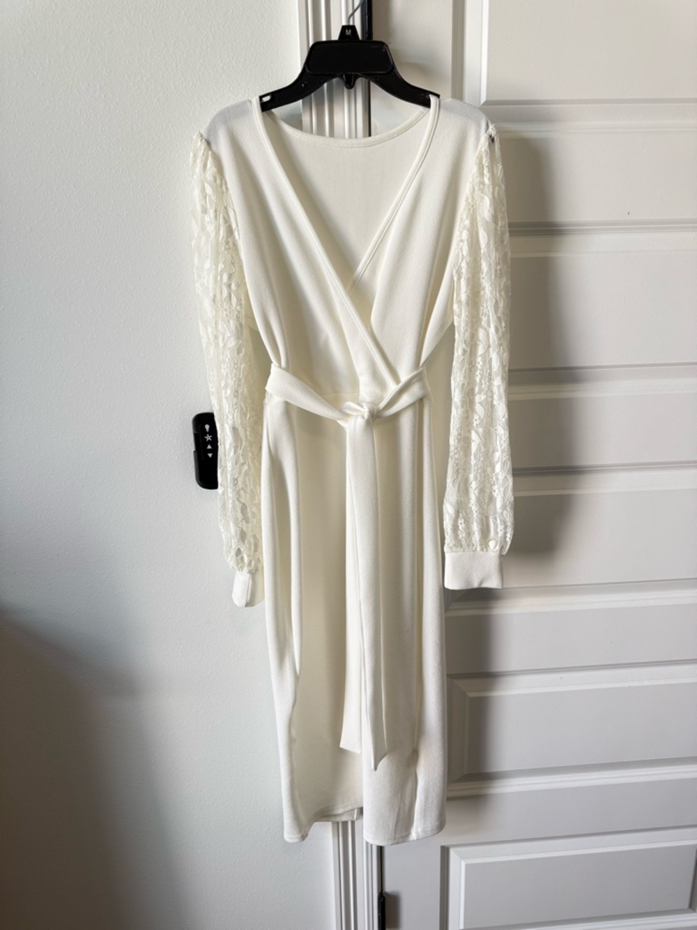 Ivory Lace Sleeve Wrap Dress